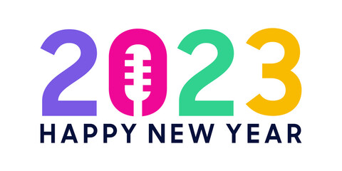 2023 new year logo with colorful number concept and negative space microphone