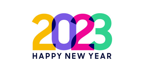 new year 2023 logo with overlapping colorful numbers concept