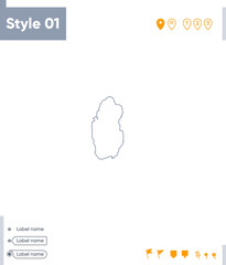 Qatar - stroke map isolated on white background. Outline map. Vector map
