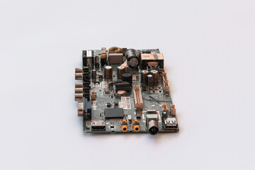 isolated electronic circuit board with white background