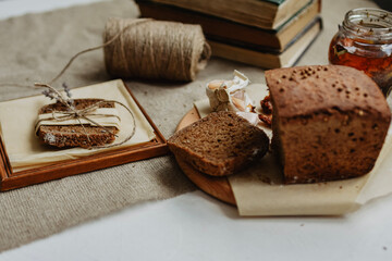 black bread on rustic table