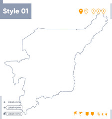 Komi Republic, Russia - stroke map isolated on white background. Outline map. Vector map