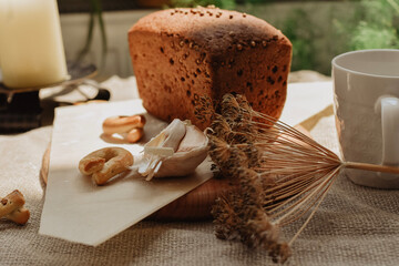 black bread on rustic table