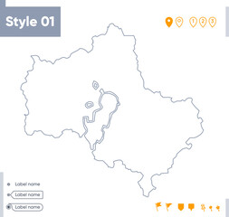Obraz premium Moscow Region, Russia - stroke map isolated on white background. Outline map. Vector map