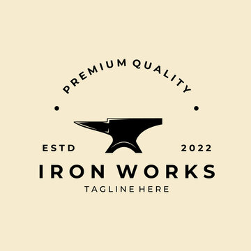 iron works anvil logo vector design template illustration