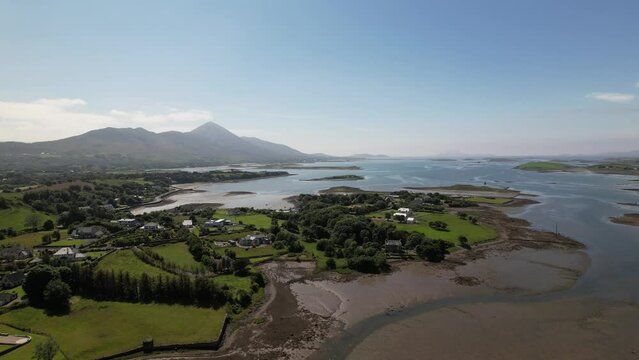Aerial shot of the Croagh Patrick in Westport, Court Mayo, Ireland