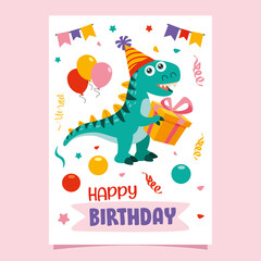Birthday Card With Dinosaur Character