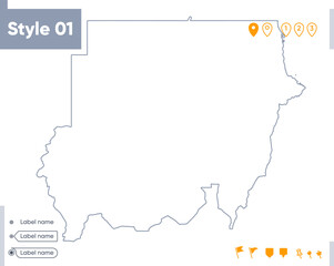 Sudan - stroke map isolated on white background. Outline map. Vector map