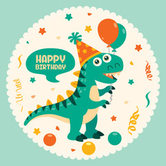 Birthday Card With Dinosaur Character
