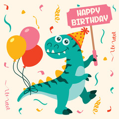 Birthday Card With Dinosaur Character
