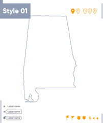 Alabama, USA - stroke map isolated on white background. Outline map. Vector map