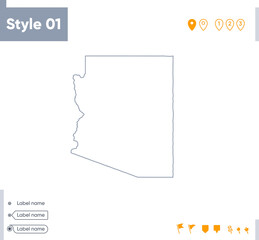 Arizona, USA - stroke map isolated on white background. Outline map. Vector map