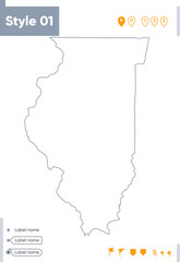 Obraz premium Illinois, USA - stroke map isolated on white background. Outline map. Vector map