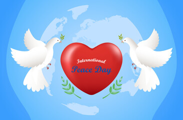 Flat peace day background with dove and love