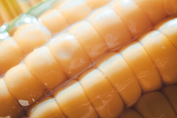 Closeup shot of fresh raw corn wrapped in plastic in a blurred background