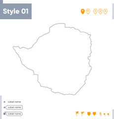 Zimbabwe - stroke map isolated on white background. Outline map. Vector map