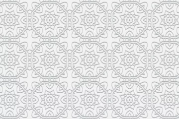 Fototapete Embossed white background, ethnic cover design. Geometric lace 3D pattern, arabesques. Tribal topical ornaments of the East, Asia, India, Mexico, Aztecs, Peru. ©  swetazwet