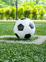 soccer Football on Corner kick line of ball and a soccer field , football field , background texture