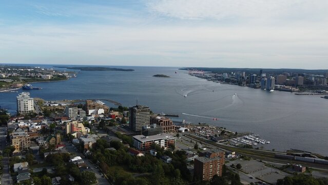 Aerial View Of The Dartmouth, Halifax Harbour, Nova Scotia, Canada Under Blue Sky