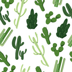 Mexican cactus seamless pattern. Desert spiny plant, cacti flower and tropical home plants or garden cactuses and succulent. Flora isolated vector icons collection. Illustration in flat style.
