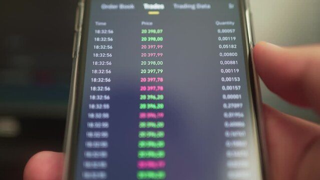 Chart of stocks and finances on mobile phone screen, close-up