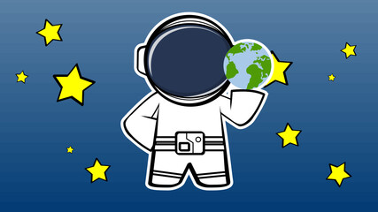 spaceman character cartoon sticker poster background illustration in vector format