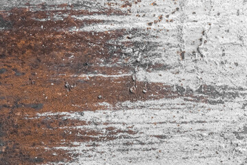 Fototapeta premium White paint abstract pattern on the surface of an old rusty metallic texture steel background rust brown