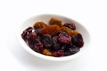 Dried grape on white background.