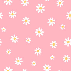 Floral seamless pattern with chamomile. Cute abstract daisy flowers.