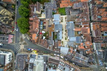 aerial view of historic city of York, medieval walled city in North Yorkshire England