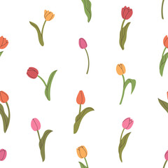 Seamless pattern with tulips. Hand drawn elements for your design. Can be used on packaging paper, fabric, background
