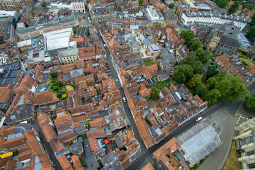 Fototapeta na wymiar aerial view of historic city of York, medieval walled city in North Yorkshire England