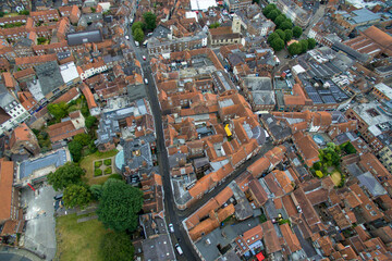 Fototapeta na wymiar aerial view of historic city of York, medieval walled city in North Yorkshire England