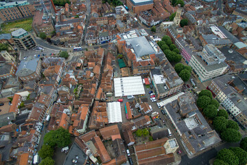 aerial view of historic city of York, medieval walled city in North Yorkshire England