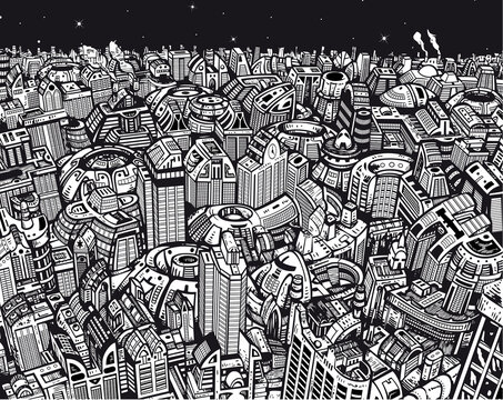 Black and White Future City 
