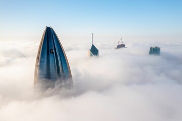 Kuwait city buildings at fog time