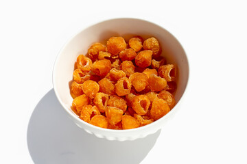 Dried longan on white background.