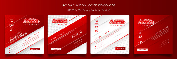 Social media template in geometric red and white background for indonesia independence day design