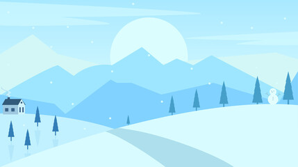 Vector illustration of a mountainous landscape during winter