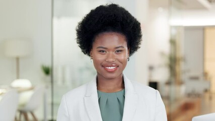 Confident, cheerful chartered accountant with afro showing friendly facial expression or trust and looking forward in accounting firm. Portrait of professional advisor ready to help or assist clients