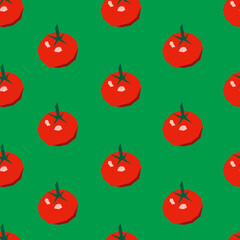 Red tomatoes vegetables seamless pattern. Made in cartoon flat style. Vegetarian fresh raw food.