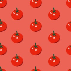 Red tomatoes vegetables seamless pattern. Made in cartoon flat style. Vegetarian fresh raw food.