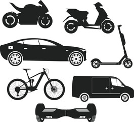 Urban city cars vehicles isolated Vectors Silhouettes