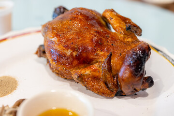Roasted chicken dish in restaurant