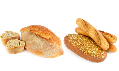 Bread and Baguette isolated on white background.