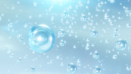 3D cosmetic rendering Bubbles of serum on a fuzzy background. Design of collagen bubbles. The concept for Moisturizing Cream and Serum. The idea of vitamins for cosmetics.