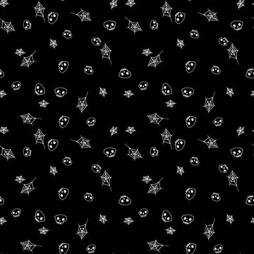 skulls and spider webs seamless vector pattern