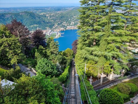 Looking down the Como - Brunate Funicular tracks towards Lake Como