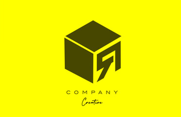 yellow black R letter alphabet letter logo icon design. Creative cube design template for company and business