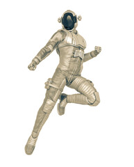 astronaut explorer is floating and looking below